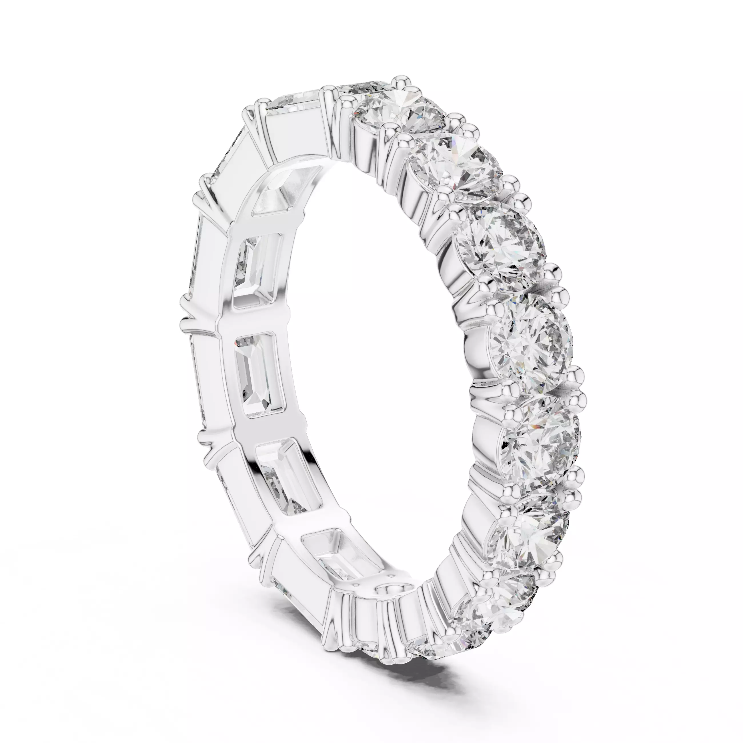 2 in 1 Half Emerald Half Round Cut Wedding Band 3DM STL Video 3D print model_9