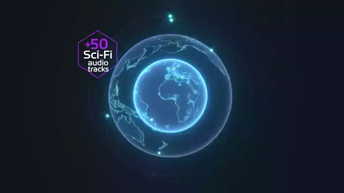 Animated Hologram Planet Earth No 7 With 50 Sci-Fi Music Tracks Low-poly 3D model