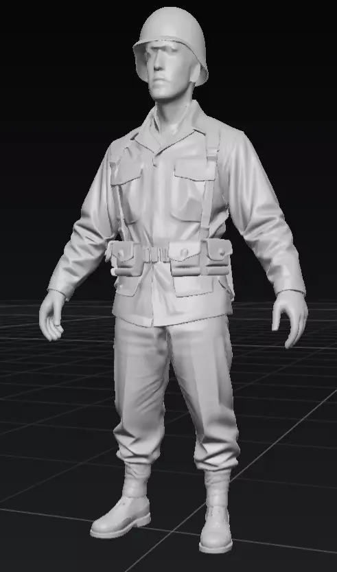 WWII Soldier 3D Model Full Body OBJ STL GLB 3D model_1