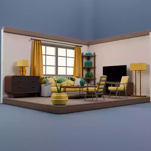 Isometric Kitchen  Living Room Pack Low-poly 3D model 3