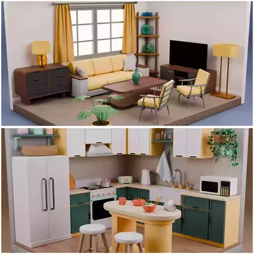 Isometric Kitchen  Living Room Pack