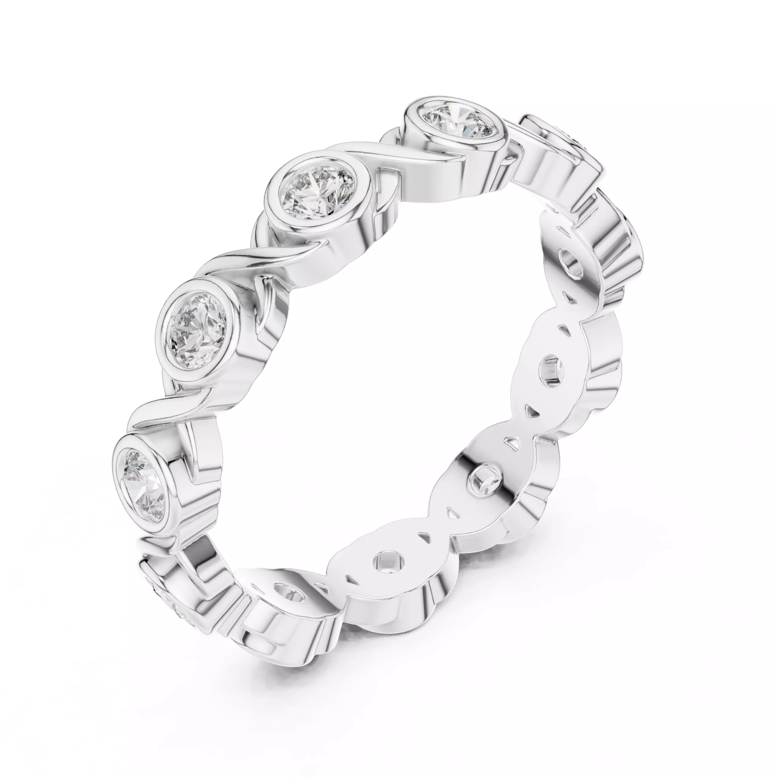 Bezel Set Round Diamond Wedding Band 3DM STL Video 3D print model_10