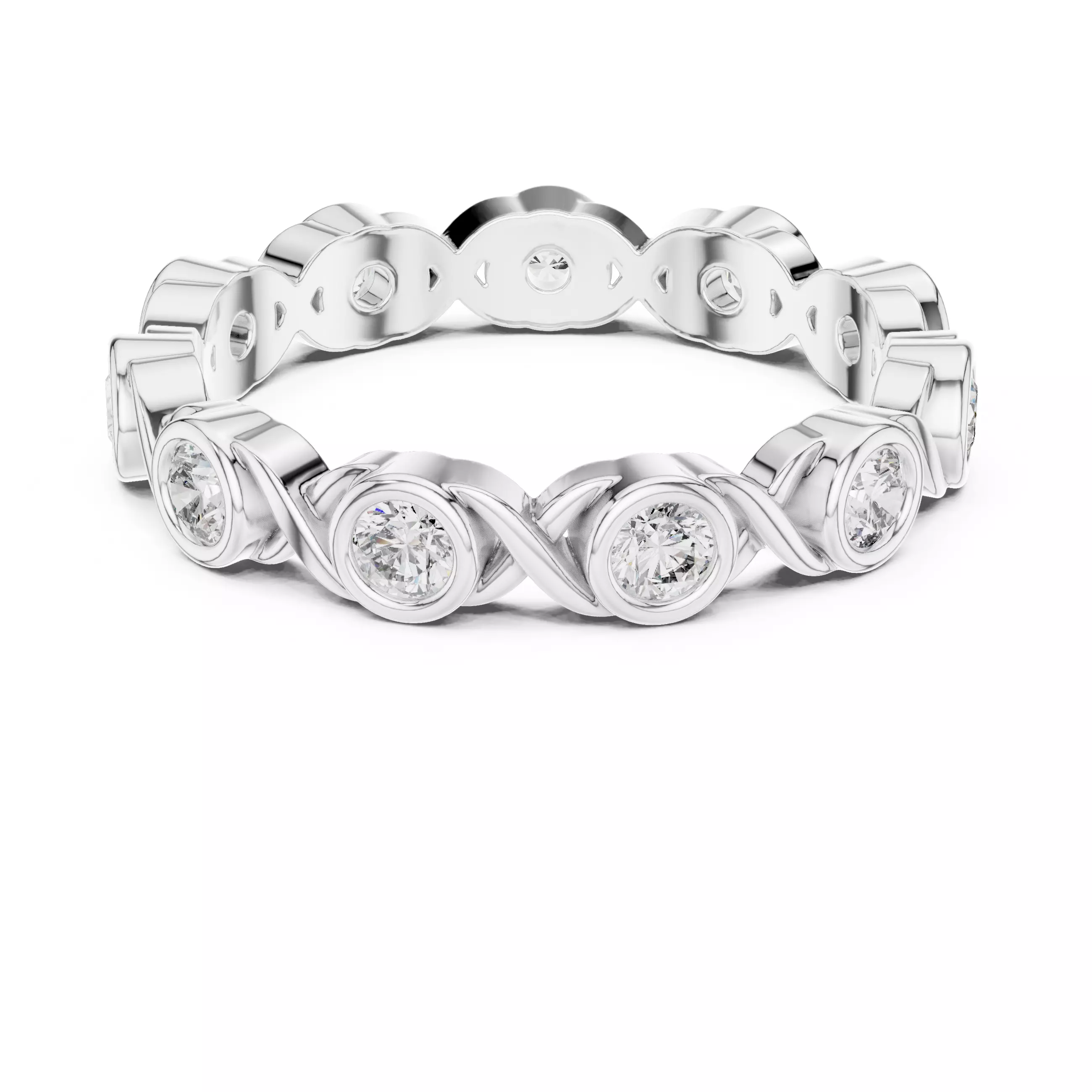 Bezel Set Round Diamond Wedding Band 3DM STL Video 3D print model_11