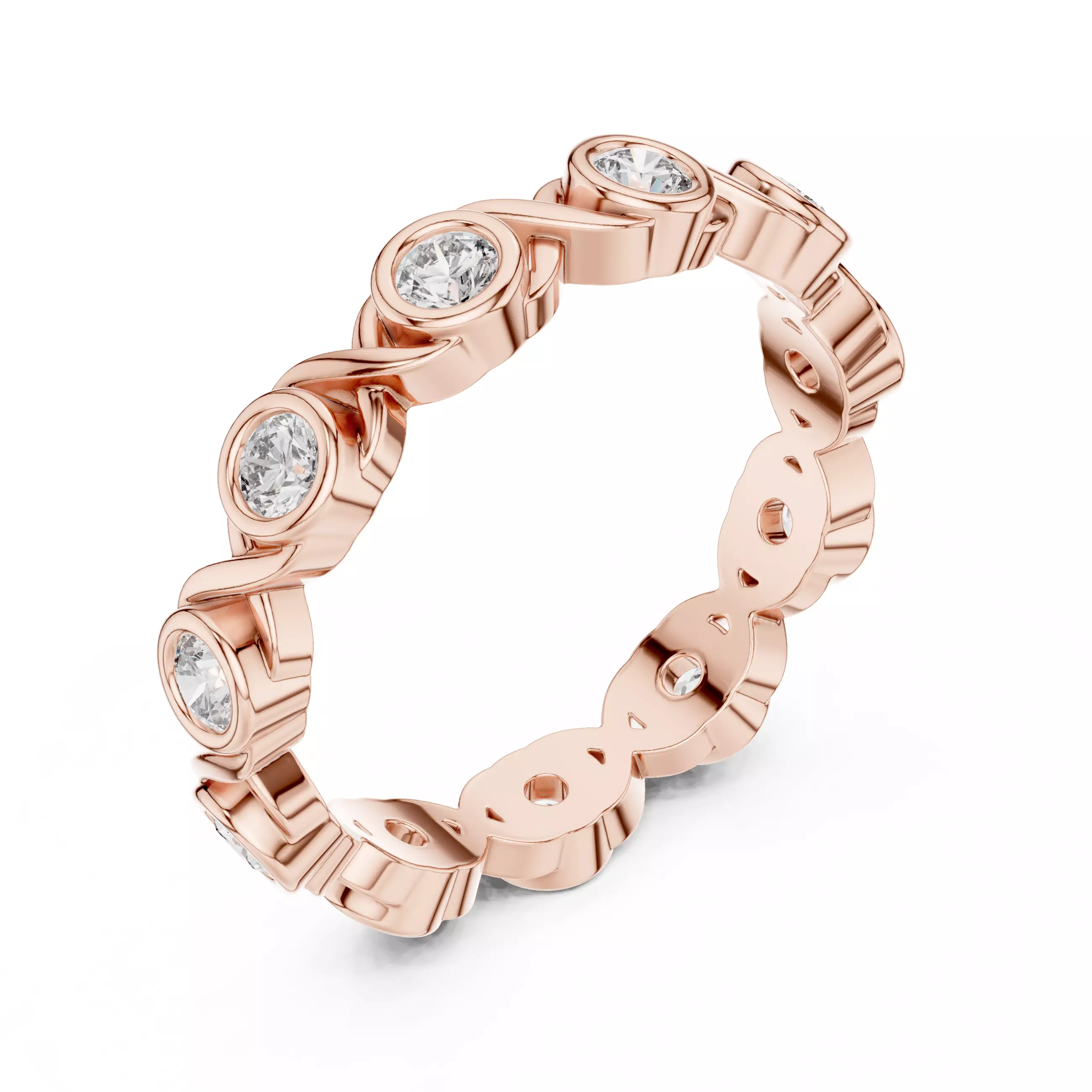 Bezel Set Round Diamond Wedding Band 3DM STL Video 3D print model_4