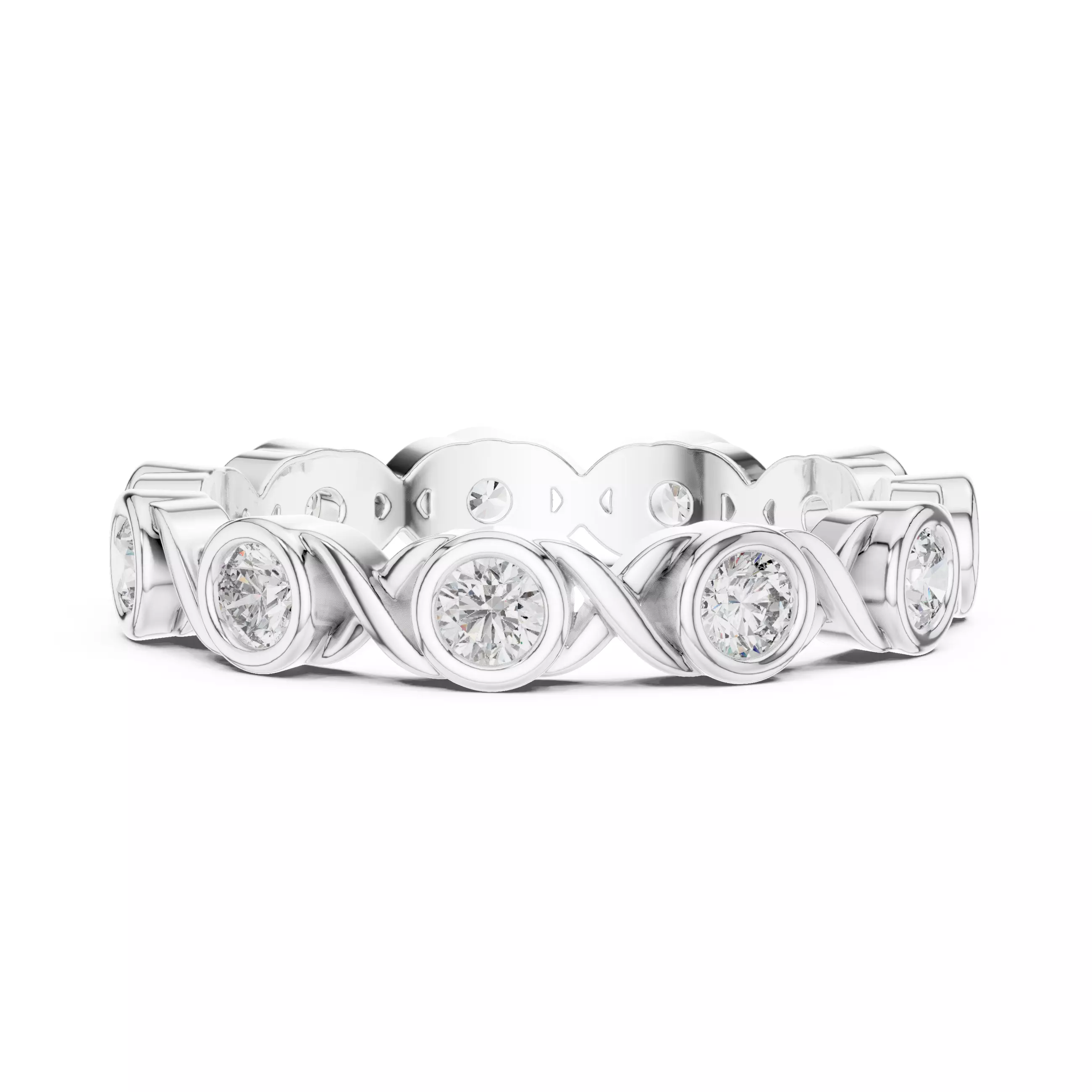 Bezel Set Round Diamond Wedding Band 3DM STL Video 3D print model_2