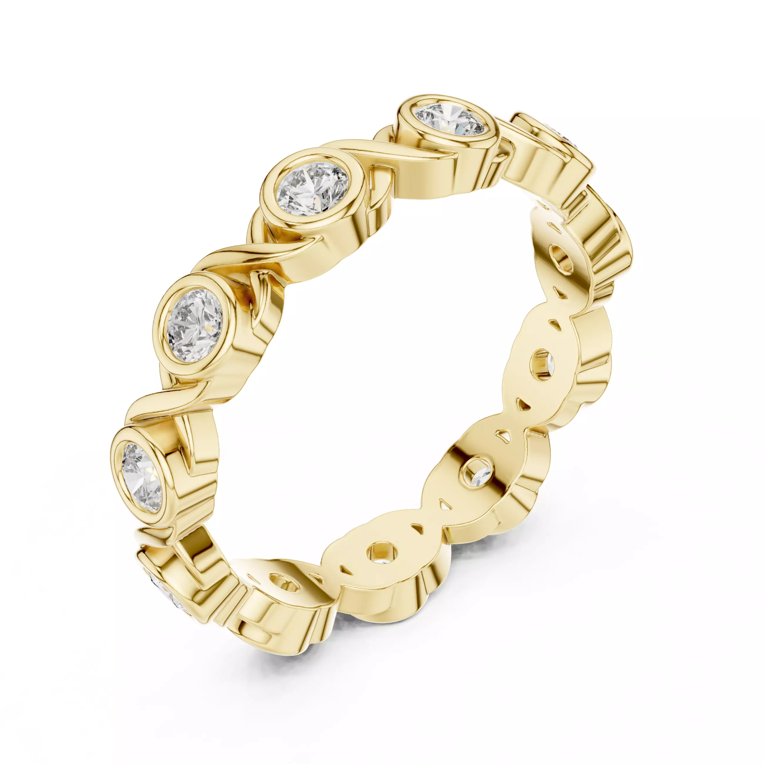 Bezel Set Round Diamond Wedding Band 3DM STL Video 3D print model_7