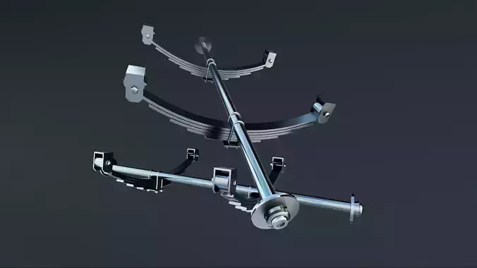 Leaf spring or carriage spring 3d model with axle  Low-poly 3D model