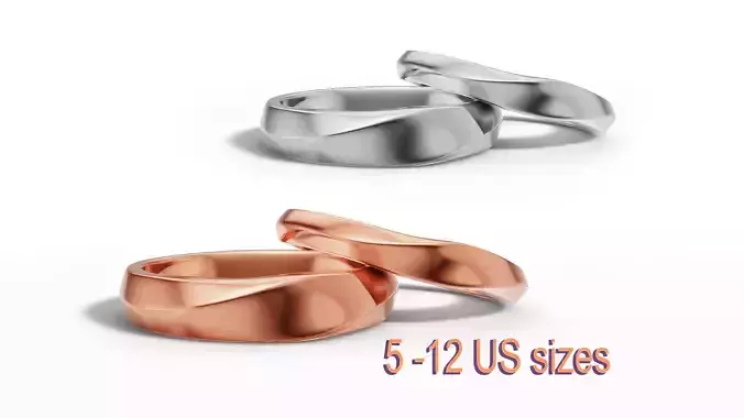Twisted Wedding Band Flat Rings Mobius Bridal Set 