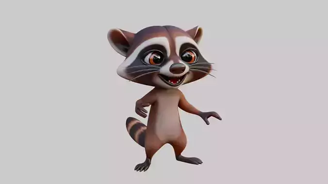 Raccoon Cartoon Style Rigged Low-poly 3D model