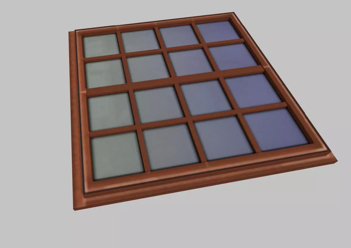 low poly window 1 wooden with squares Low-poly 3D model_0