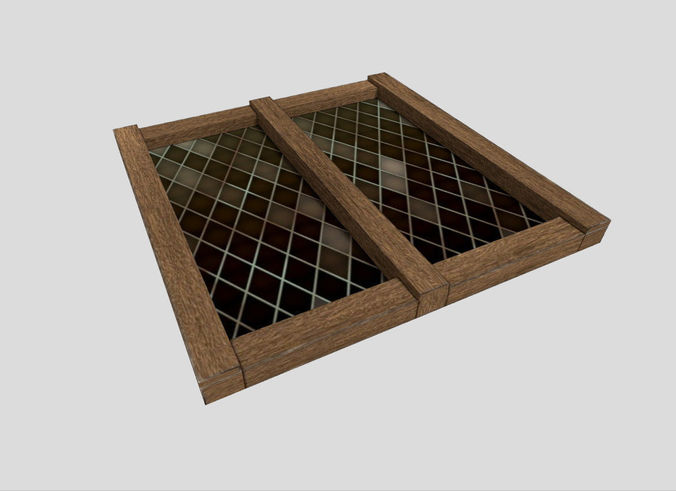 low poly window 5 wooden with glass panels Low-poly 3D model