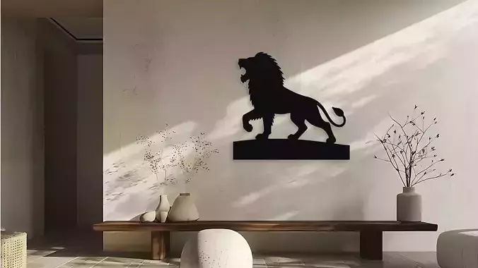 Roaring Lion Silhouette Wall Decor Digital Art