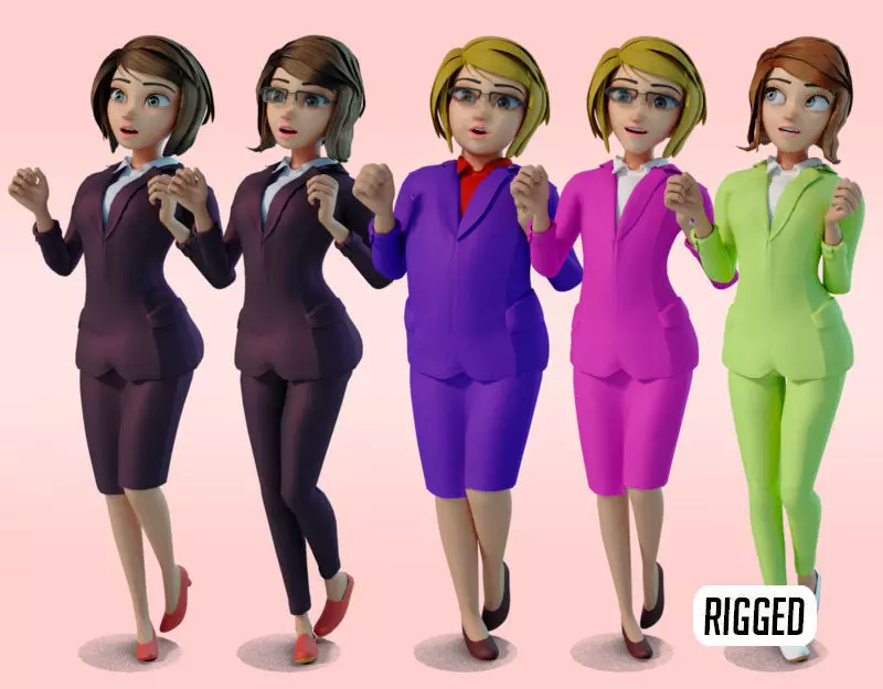 cartoon office woman Low-poly 3D model_0