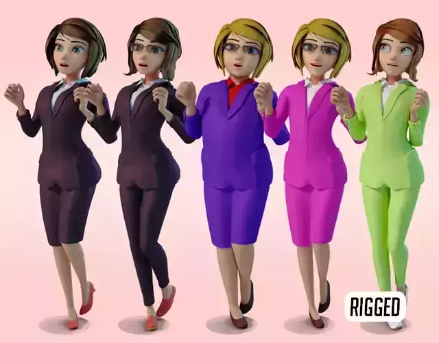 cartoon office woman Low-poly 3D model