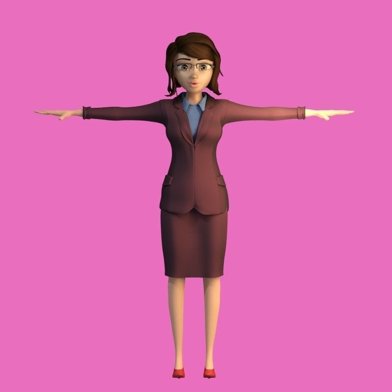 cartoon office woman Low-poly 3D model_16