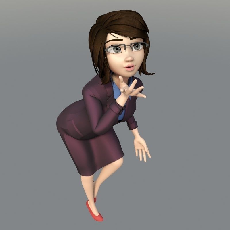 cartoon office woman Low-poly 3D model_5