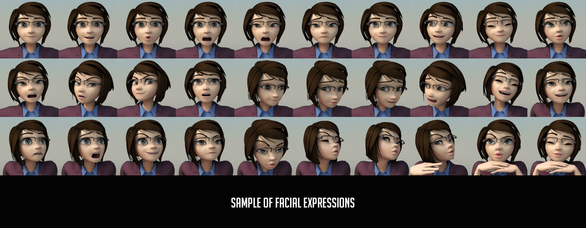 cartoon office woman Low-poly 3D model_8