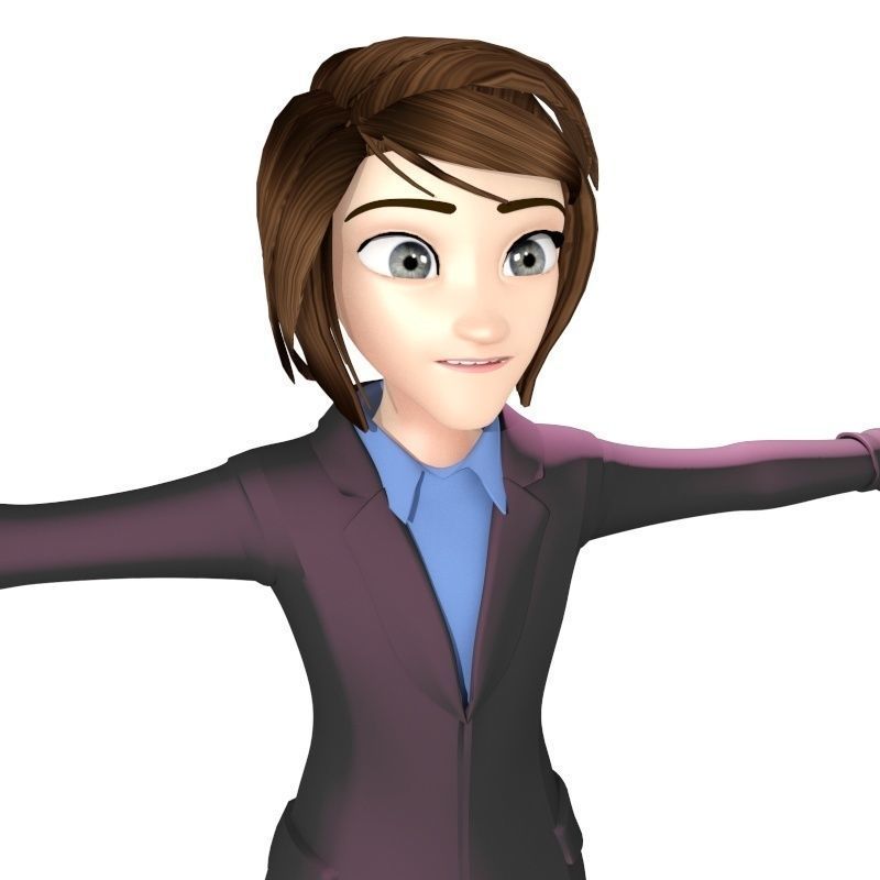cartoon office woman Low-poly 3D model_14