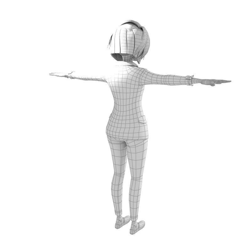 cartoon office woman Low-poly 3D model_9