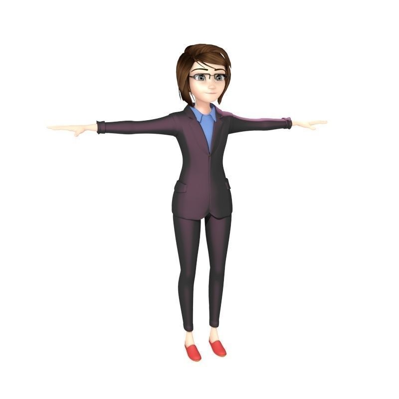 cartoon office woman Low-poly 3D model_10