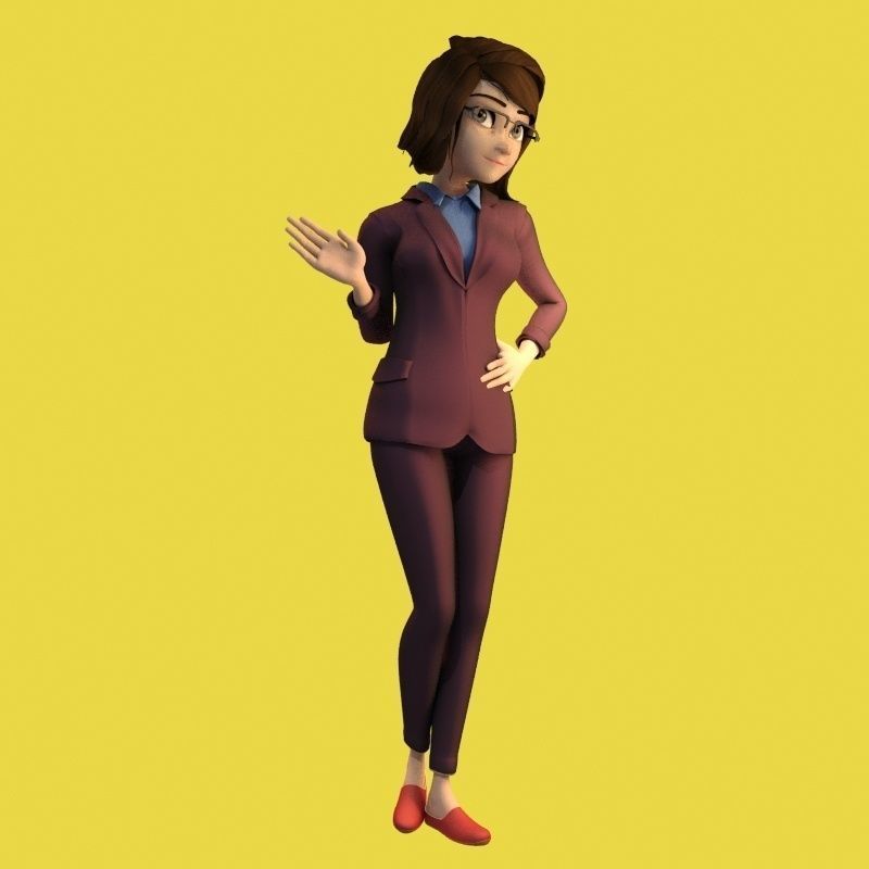 cartoon office woman Low-poly 3D model_6