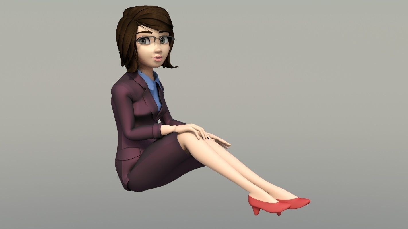 cartoon office woman Low-poly 3D model_7