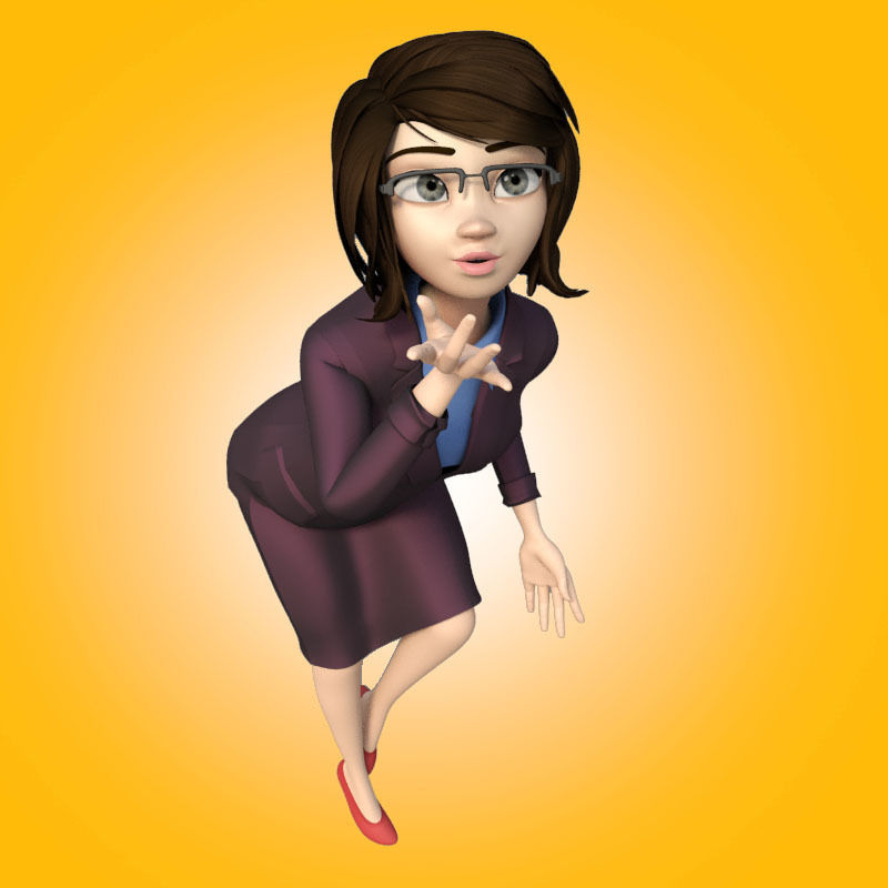cartoon office woman Low-poly 3D model_2