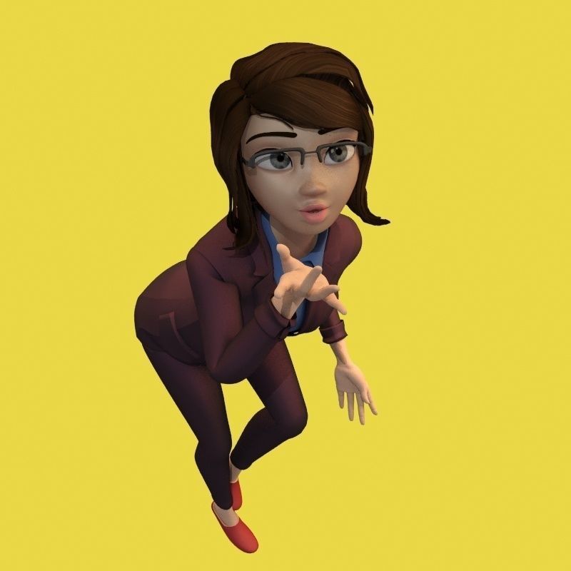 cartoon office woman Low-poly 3D model_4