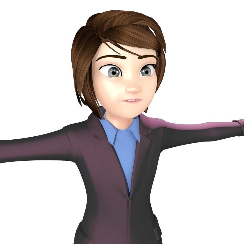cartoon office woman Low-poly 3D model_13