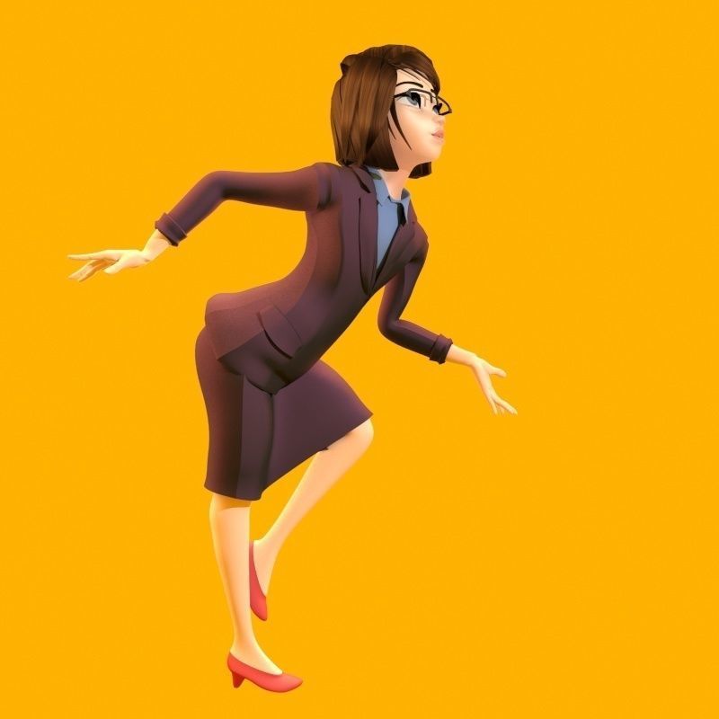 cartoon office woman Low-poly 3D model_3
