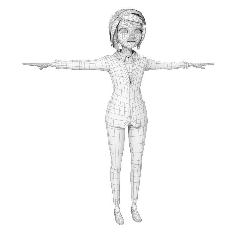 cartoon office woman Low-poly 3D model_11