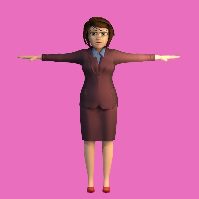 cartoon office woman Low-poly 3D model_17