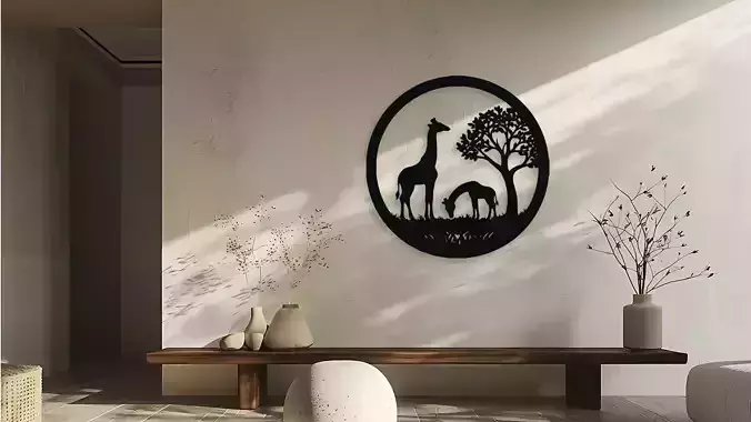 Giraffe Family Safari Silhouette Wall Art Digital File