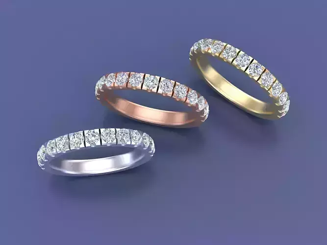 Half Round Diamond Scallop Setting Band Ring 3D CAD Design