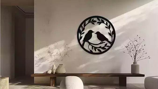 Two Birds on Branch Round Wall Decor