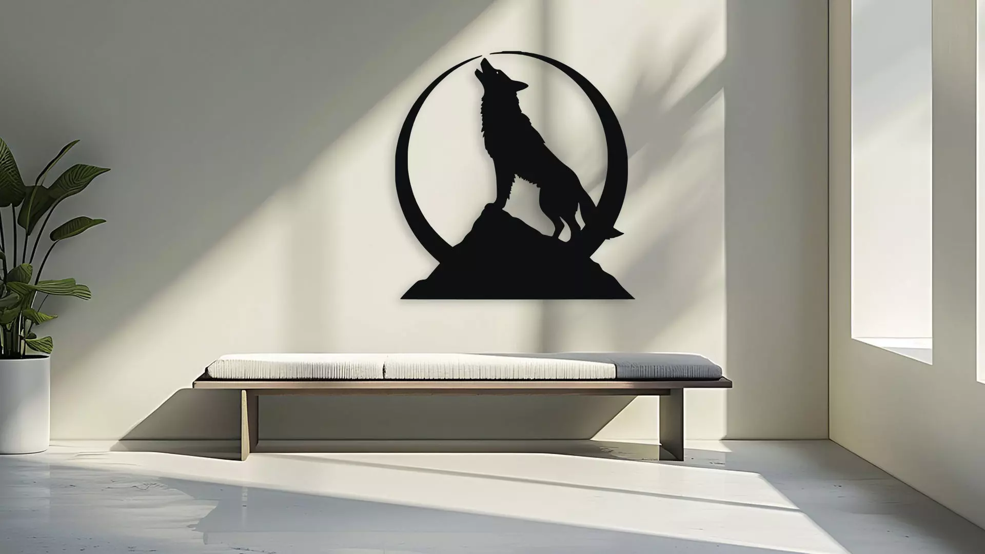 Howling Wolf Moon Mountain Wall Decor Art 3D model_3