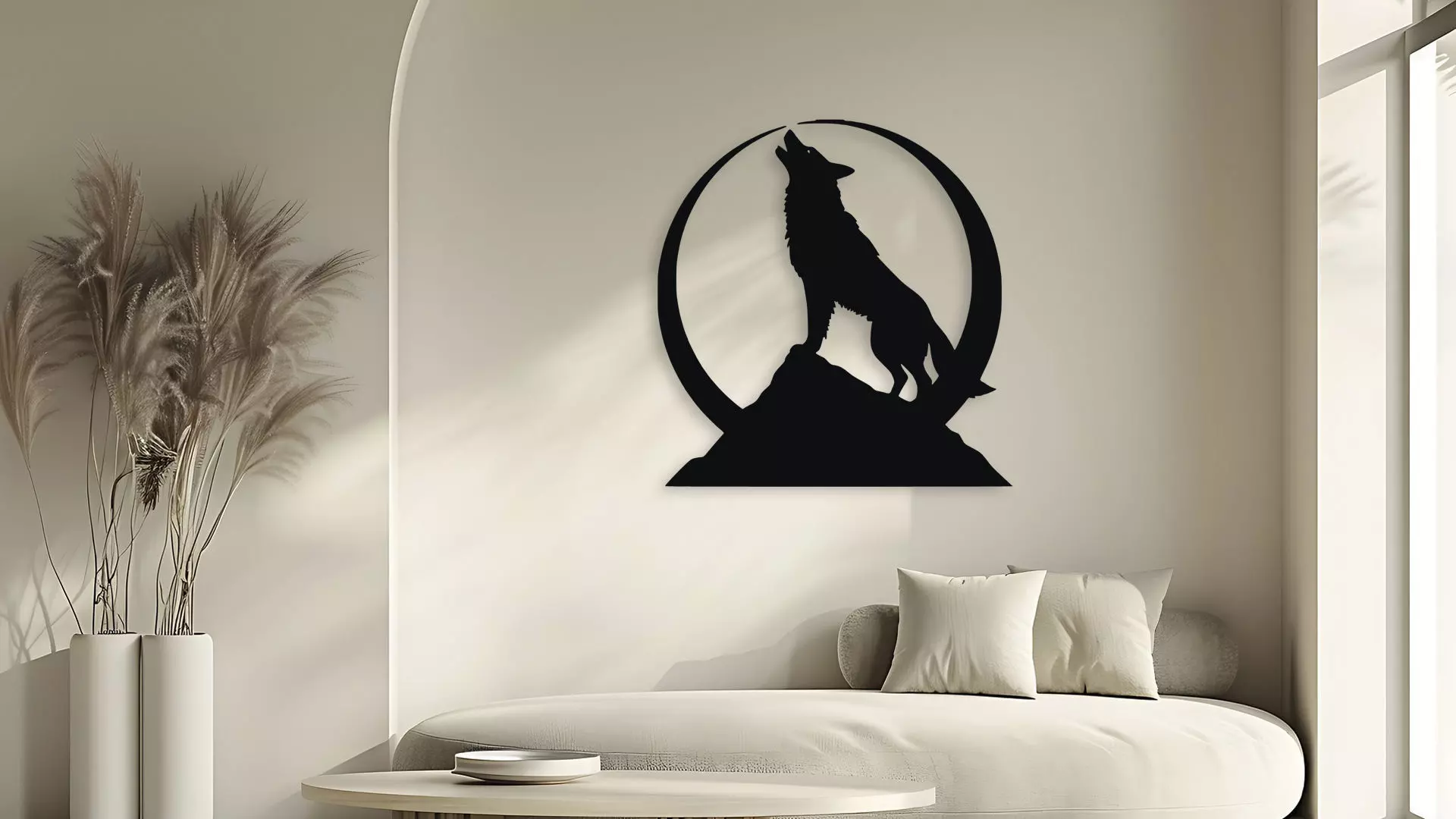 Howling Wolf Moon Mountain Wall Decor Art 3D model_5