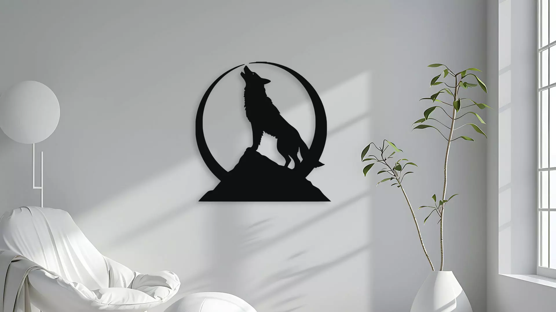 Howling Wolf Moon Mountain Wall Decor Art 3D model_4