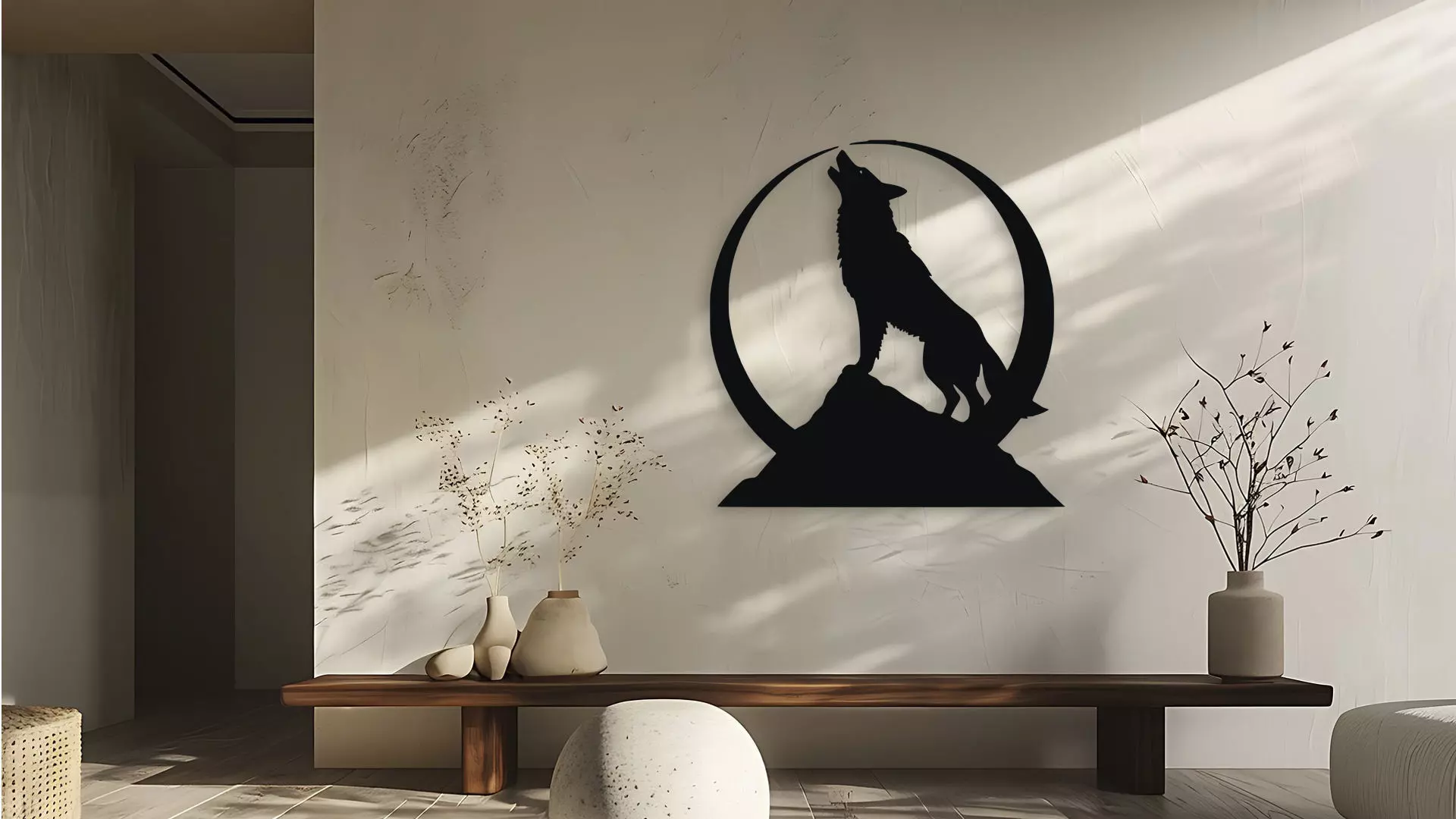 Howling Wolf Moon Mountain Wall Decor Art 3D model_0