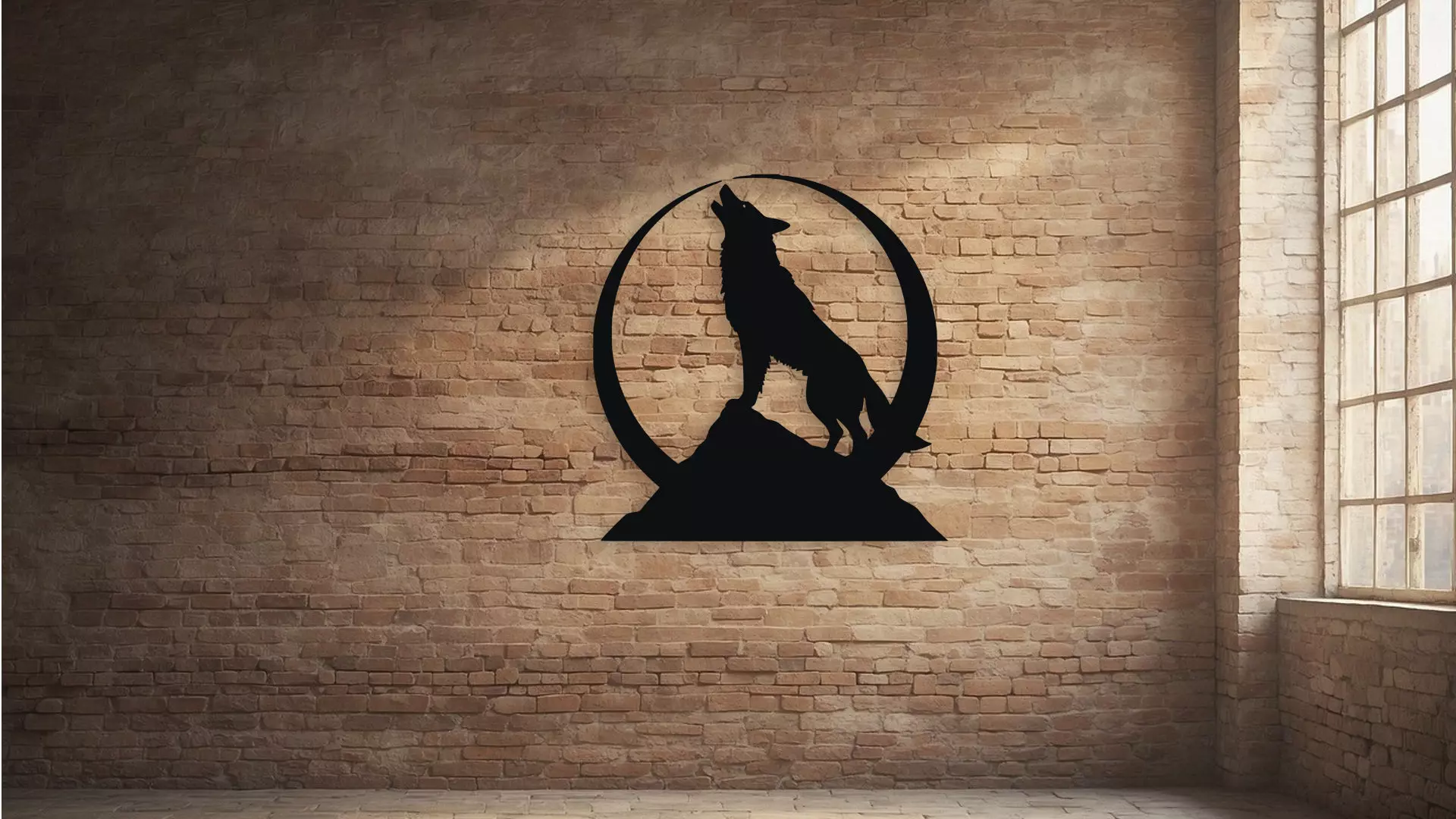 Howling Wolf Moon Mountain Wall Decor Art 3D model_2