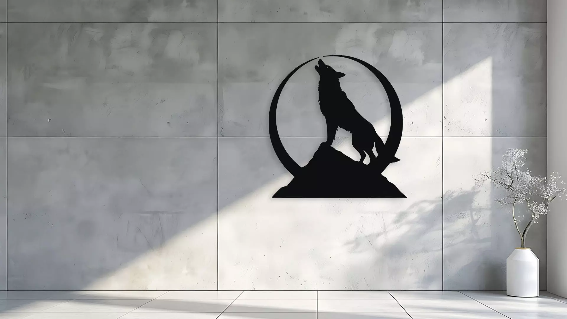 Howling Wolf Moon Mountain Wall Decor Art 3D model_1