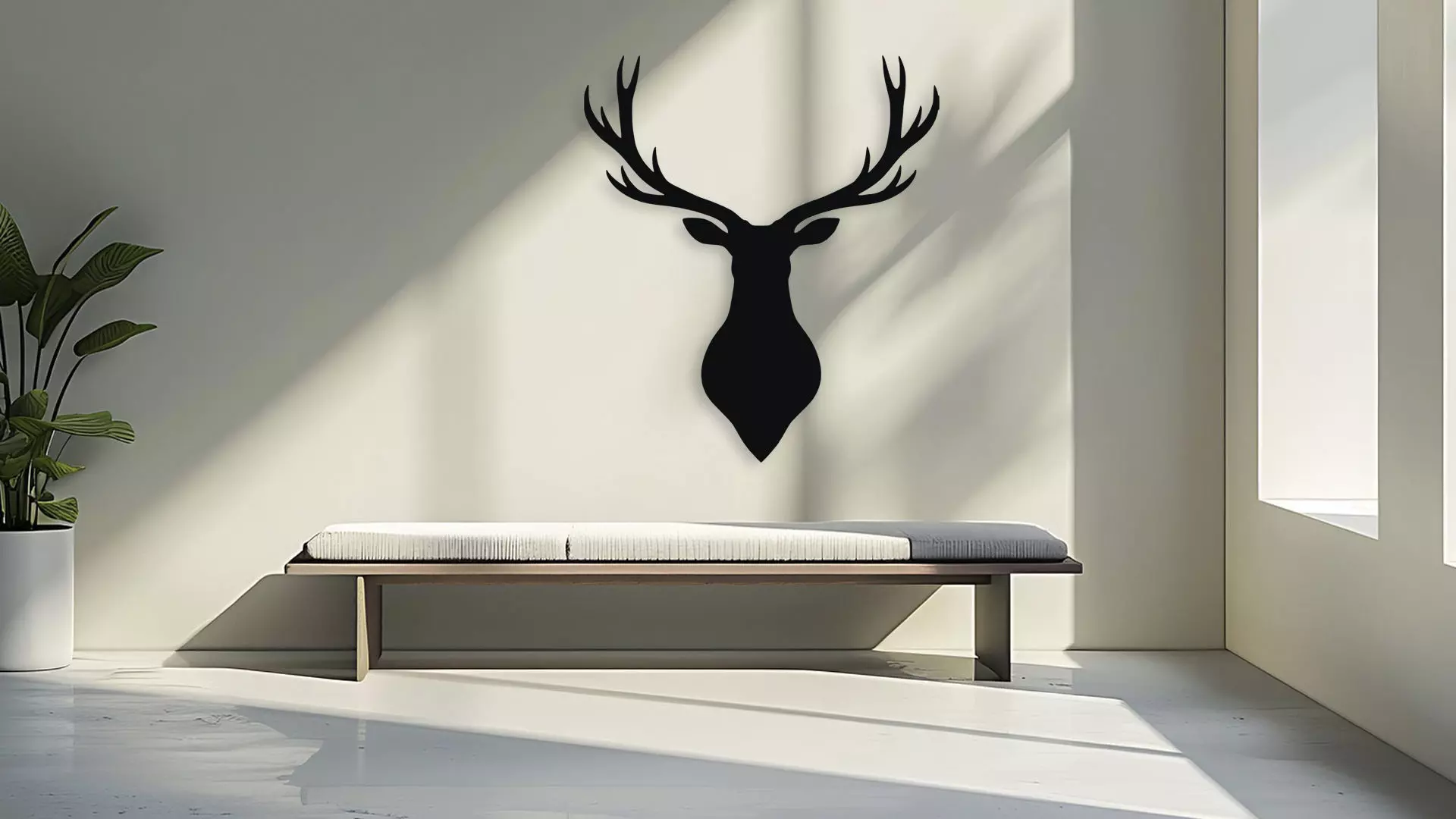 Deer Head Silhouette Wall Art Modern Rustic Decor 3D model_3
