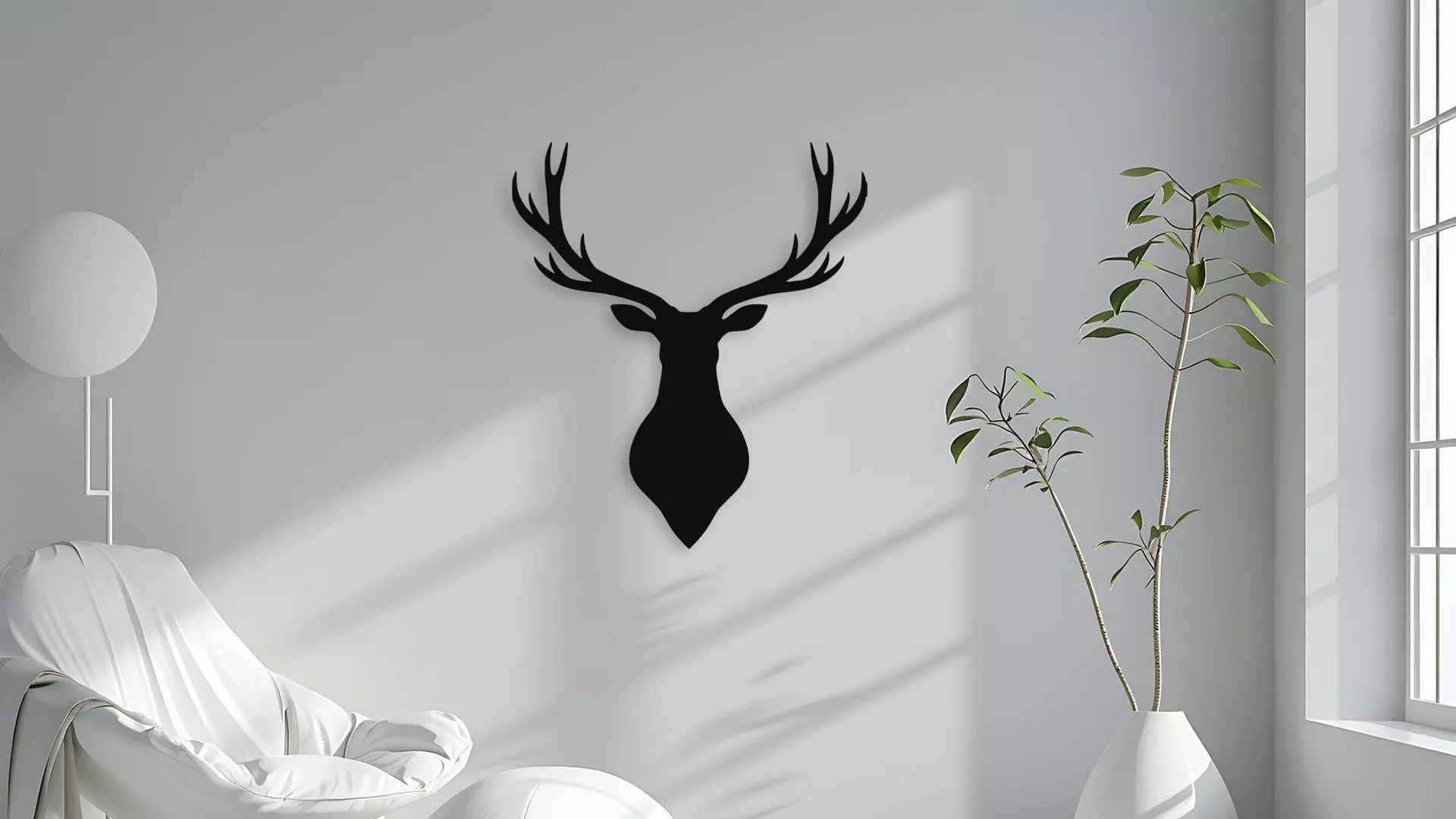 Deer Head Silhouette Wall Art Modern Rustic Decor 3D model_4