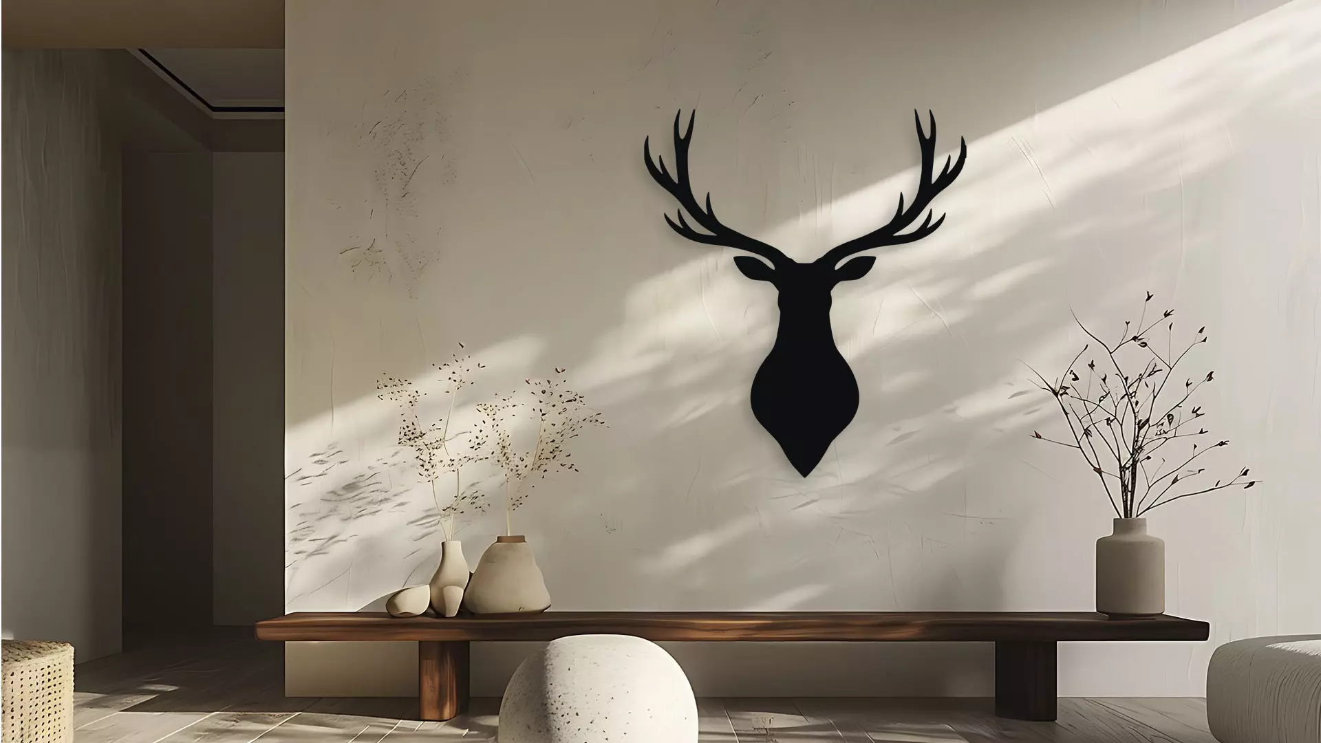 Deer Head Silhouette Wall Art Modern Rustic Decor 3D model_0