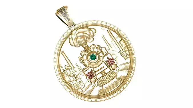 Golden Locomotive Medallion Pendant