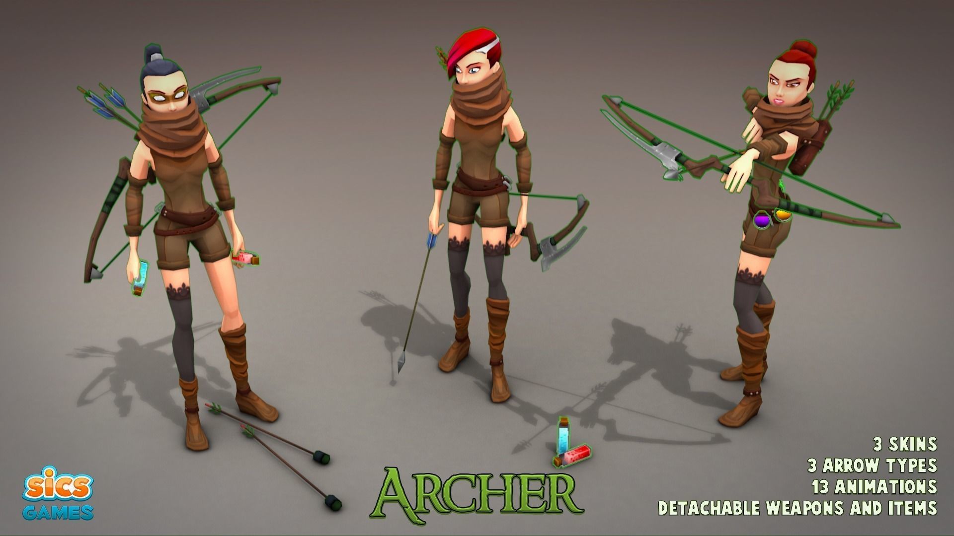 Female Character Pack Low-poly 3D model_2