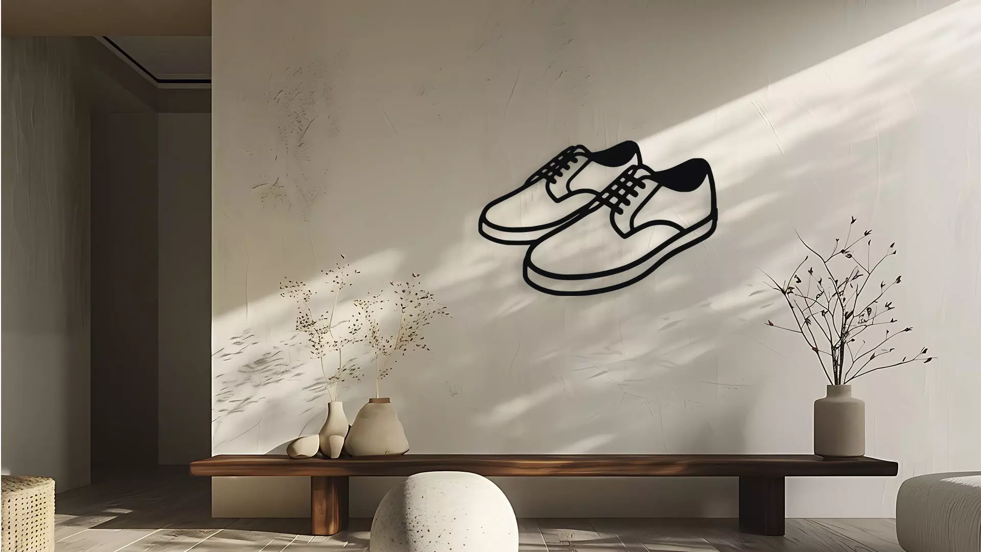 Laced Shoes Outline Wall Decor Art 3D model