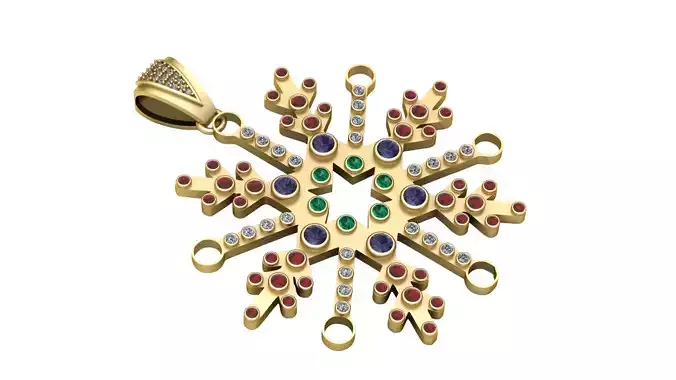 Jeweled Snowflake Pendant 3D print model Jeweled Snowflake Pendant 3D print model