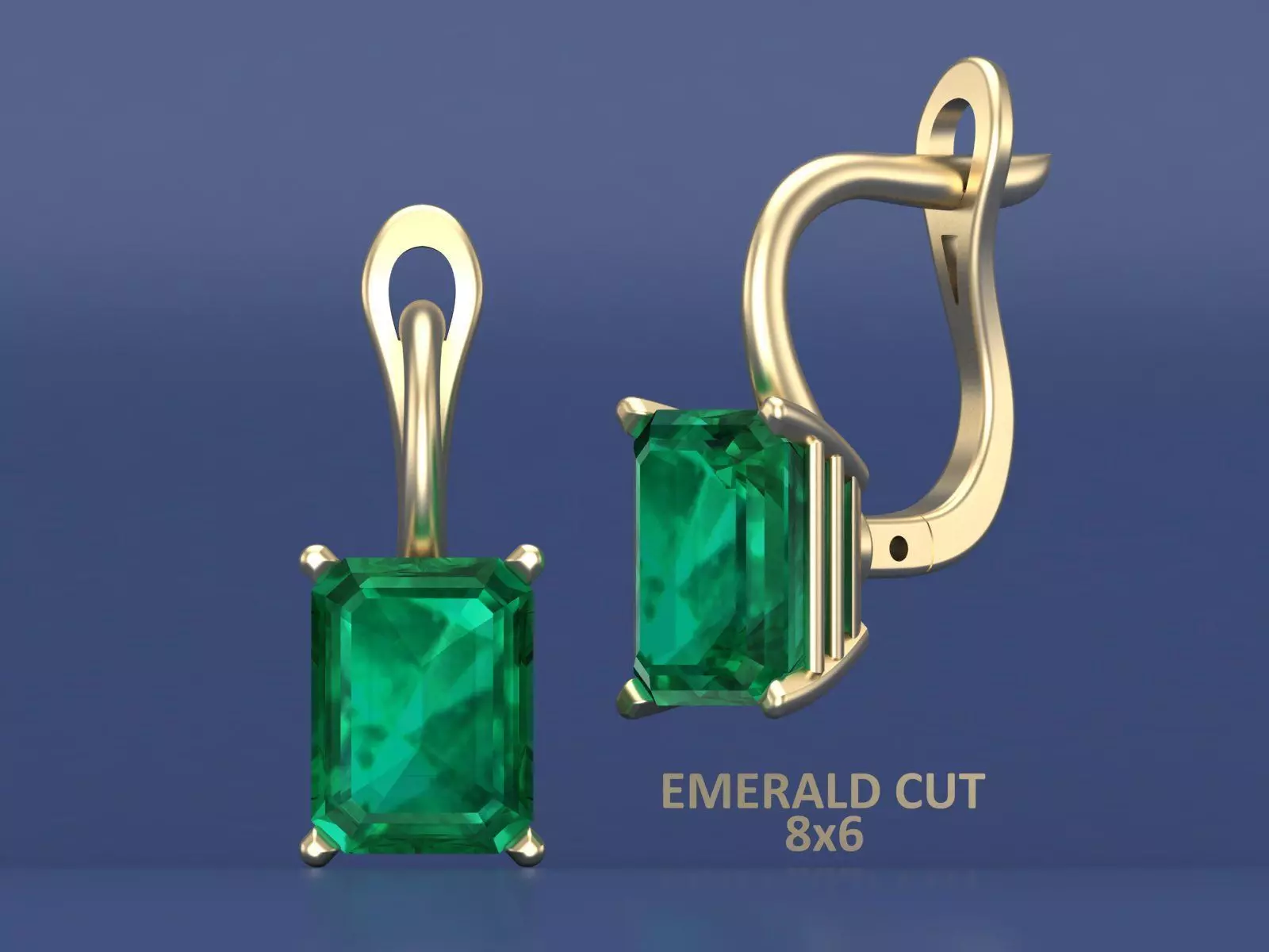 Emerald Cut Gemstones Classy Earrings 3D CAD Design 3D print model_2