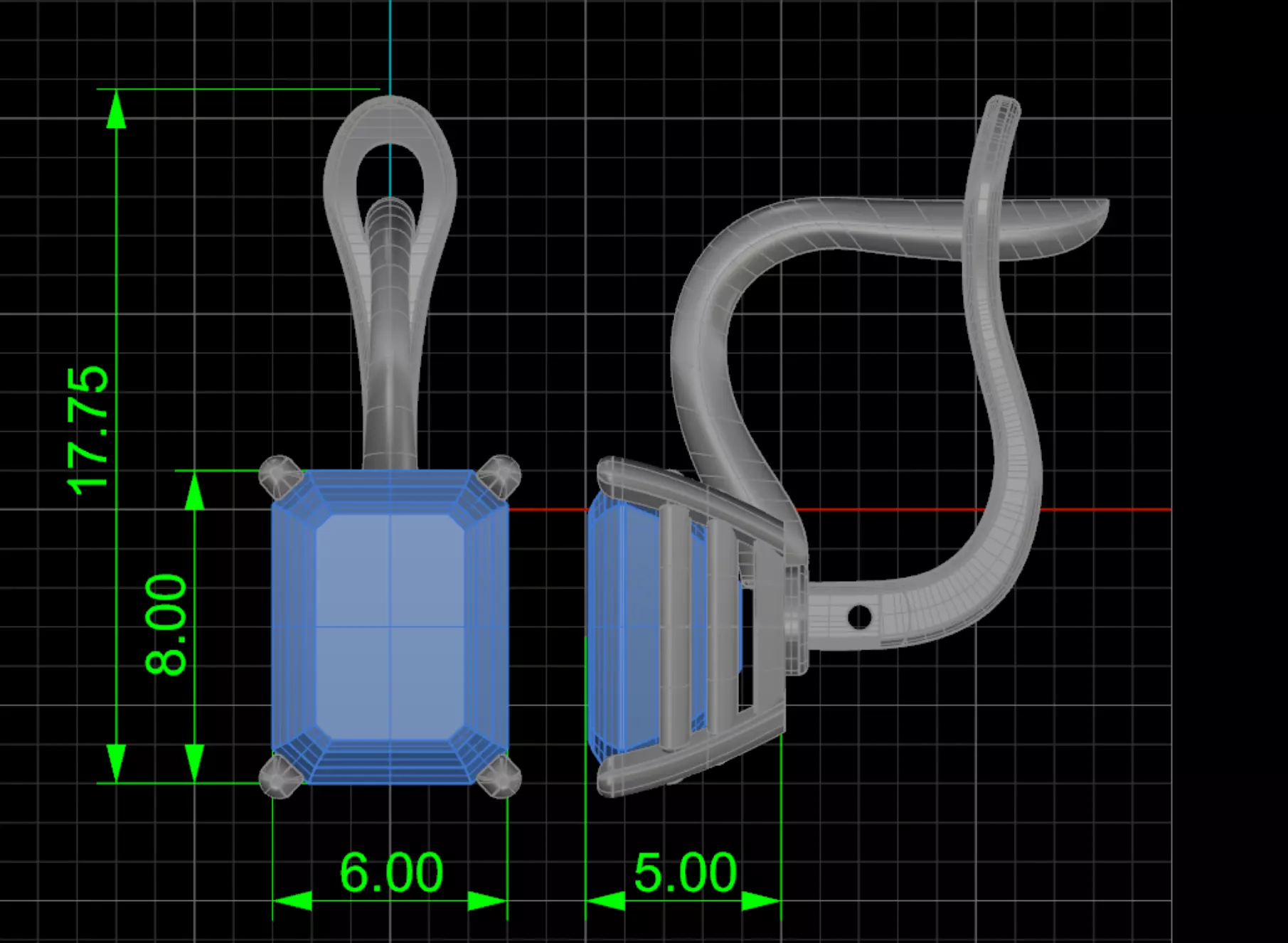 Emerald Cut Gemstones Classy Earrings 3D CAD Design 3D print model_5